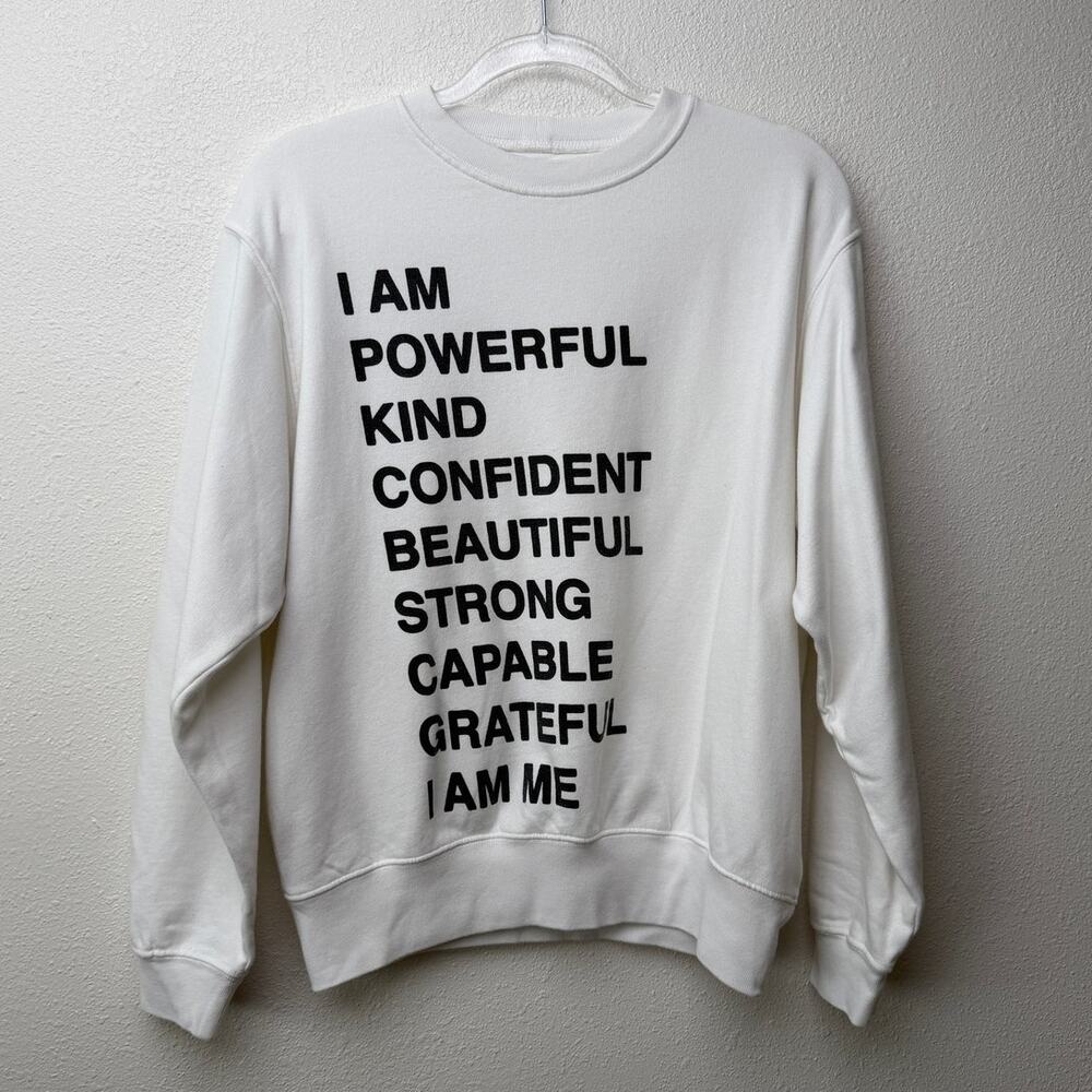 Anine Bing White Graphic Sweatshirt I Am Powerful Quote Crewneck Pullover XS - Picture 3 of 13